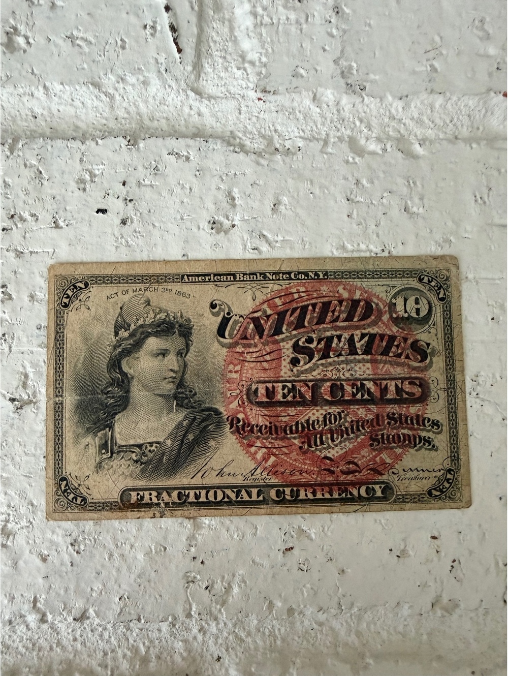Vintage United States Fractional Currency Ten Cents Note